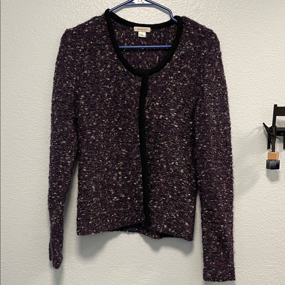 Garnet Hill Purple and Black Tweed Cardigan